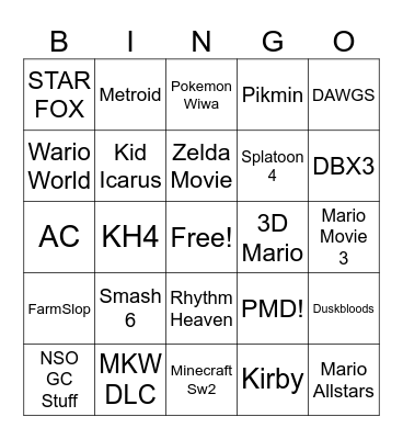 Nintendo Direct September 2026 Bingo Card