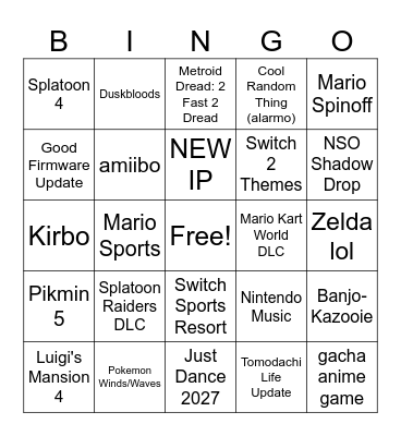 Nintendo Direct Bingo! Bingo Card