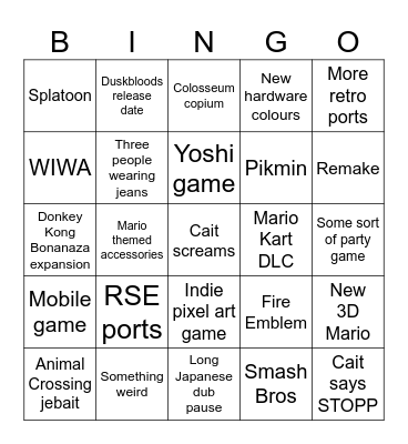 Nintendo Direct Bingo Card