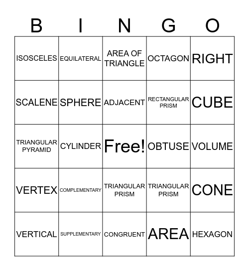 ALL ABOUT ANGLES Bingo Card