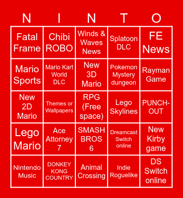 NINTENDO DIRECT BINGO Card