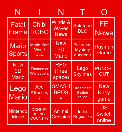 NINTENDO DIRECT BINGO Card