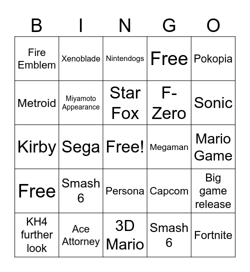 Nintendo Direct Bingo Card