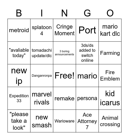 Untitled Bingo Card