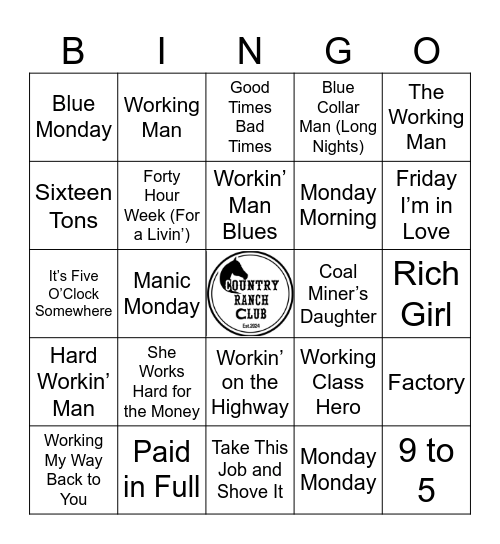 Songs about work Bingo Card