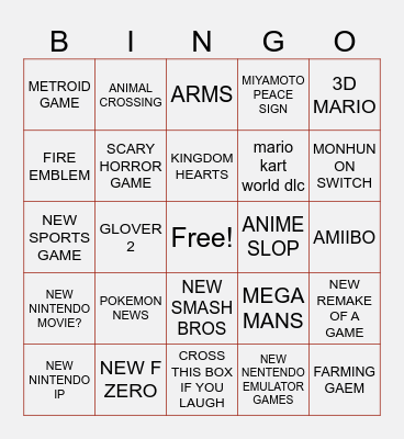 NINTENDOH DIRECT SEPTEMBER 9TH Bingo Card