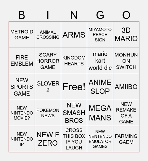 NINTENDOH DIRECT SEPTEMBER 9TH Bingo Card