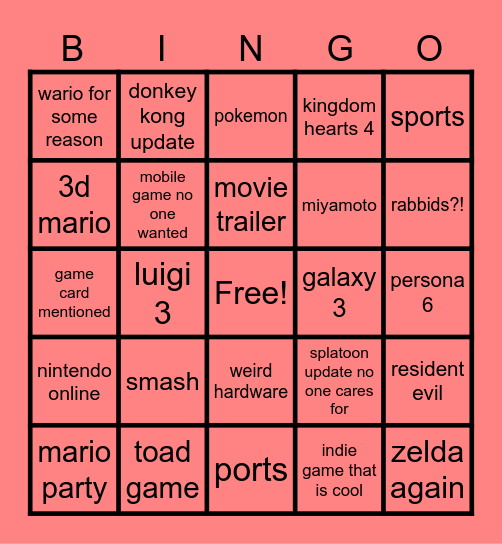 nintendo direct 2026 - sept Bingo Card