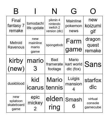 Untitled Bingo Card