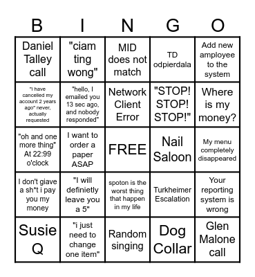 CUSTOMER SERVICE BINGO Card
