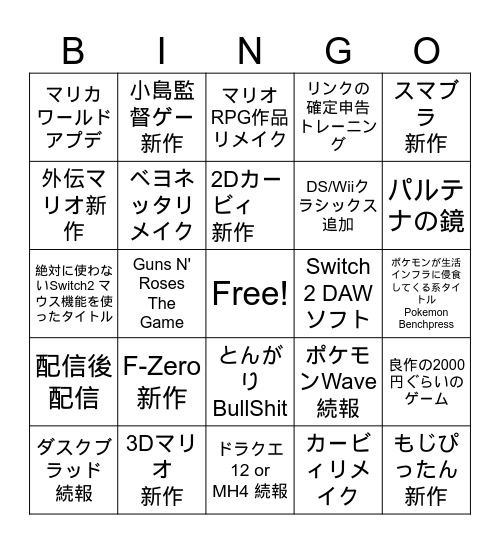 ニンダイ予想 Bingo Card
