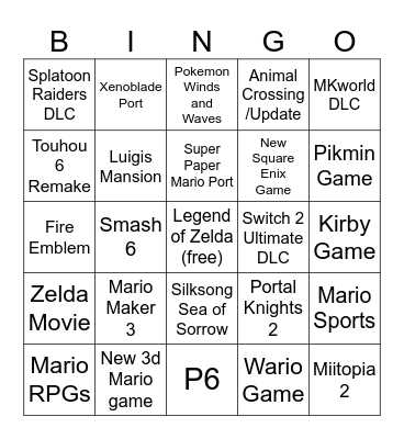 Nintendo Direct Bingo Card