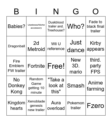 Nintendo Direct Bingo Card
