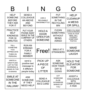 Random Acts of Kindness Bingo - Brennon Olsen Bingo Card