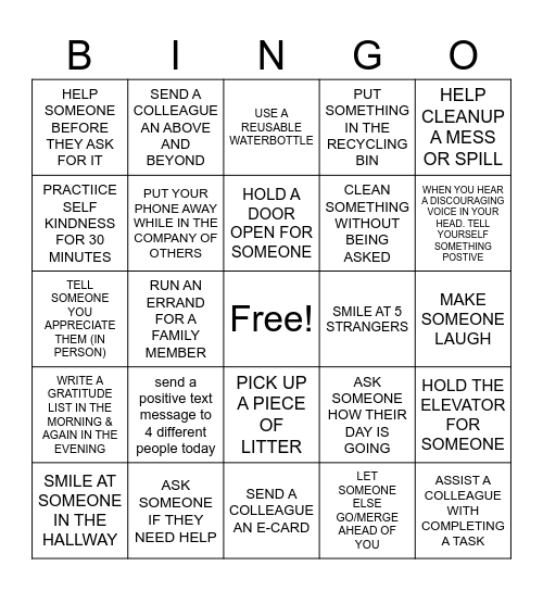 Random Acts of Kindness Bingo - Brennon Olsen Bingo Card