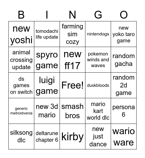 nintendo direct 9.9 Bingo Card