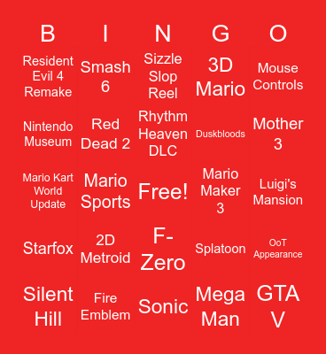 Bob's Sep 2026 Nintendo Direct Bingo Card