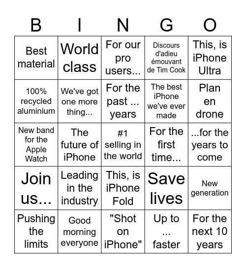 Apple Keynote Bingo Card