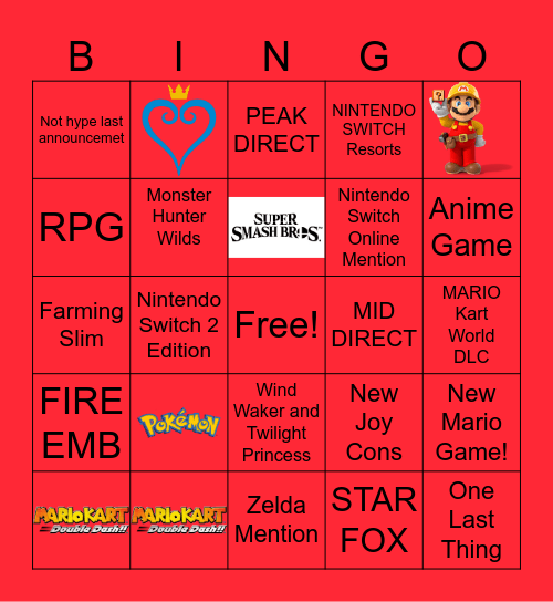 Nintendo Direct 9/9/26 Bingo Card