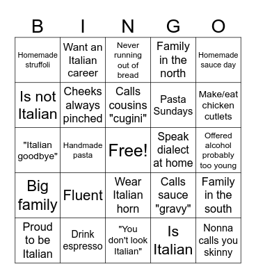 Italian-American Bingo Card