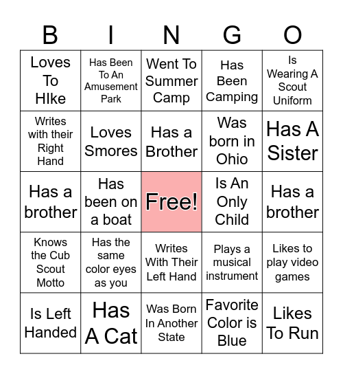 Boy Scout  People Bingo Card
