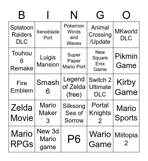 Nintendo Direct Bingo Card