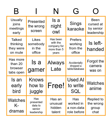 Q2 Huddle: Human Bingo! Bingo Card