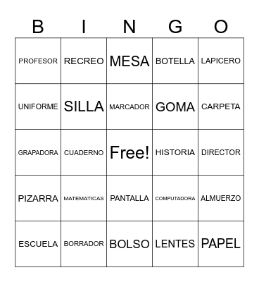 SPANISH BINGO Card