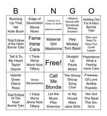Ladies of the 80s Bingo Card