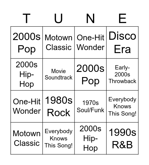 OSI Musical Time Machine Bingo! Bingo Card