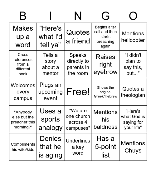Nick Floyd Bingo Card