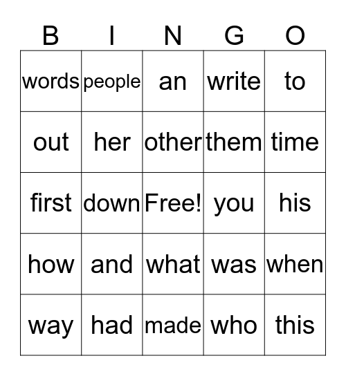 Sight Words - 1 Bingo Card