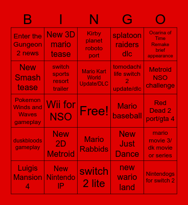 2026 September Nintendo Direct Bingo Card