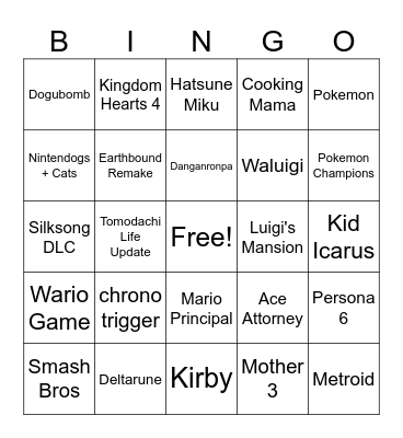 Nintendo Direct Bingo Card