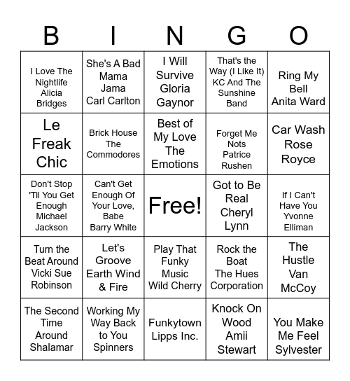 Disco Fever Bingo Card