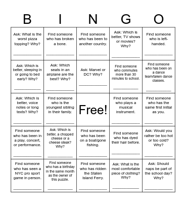 Honors Bio "Get to Know Everyone" Bingo Card