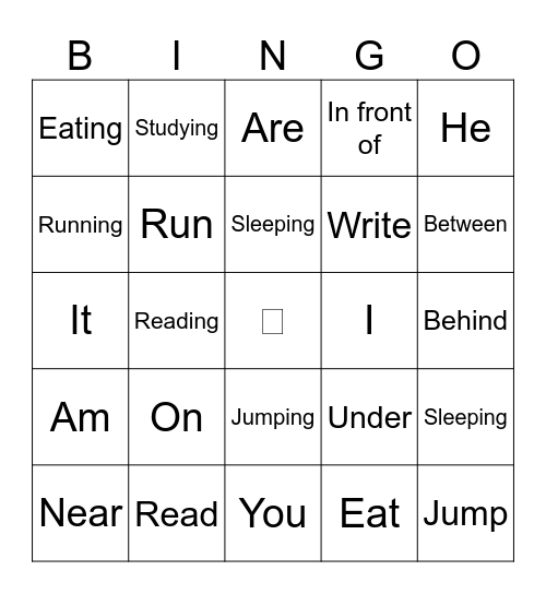 Vocabulary Bingo Card