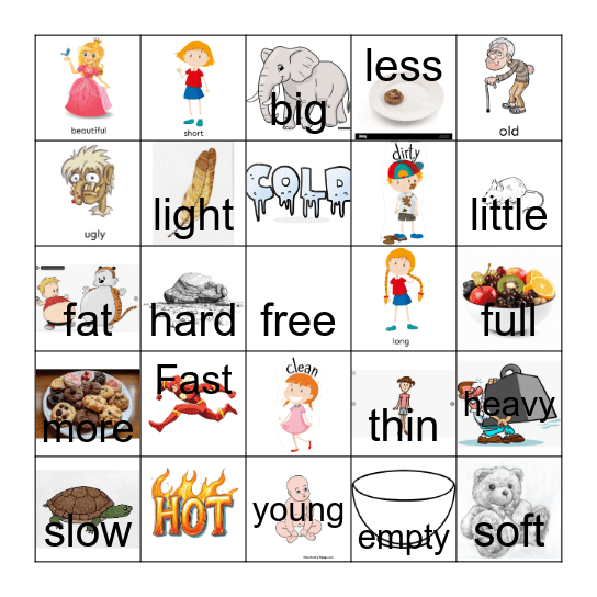 Opposites Bingo Card