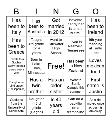 Mr. Redman Bingo Card