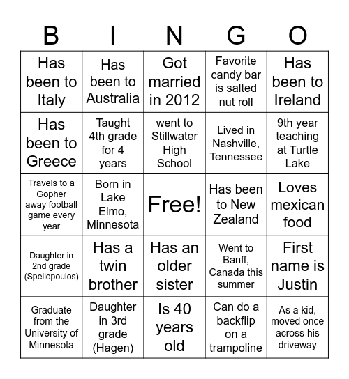 Mr. Redman Bingo Card