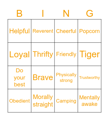 Scout Law & Oath Bingo Card