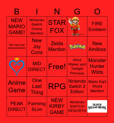 Nintendo Switch Direct 9/9/26 Bingo Card