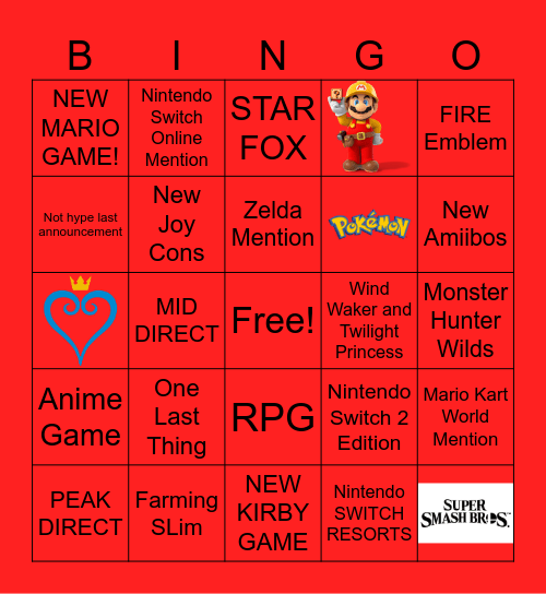 Nintendo Switch Direct 9/9/26 Bingo Card