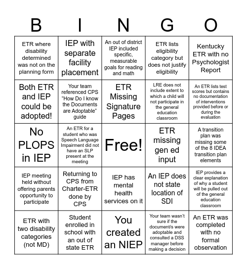 TRANSFER BINGO! Bingo Card