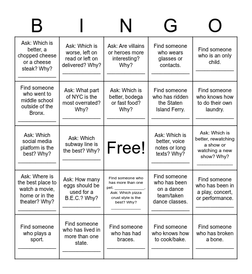 Untitled Bingo Card