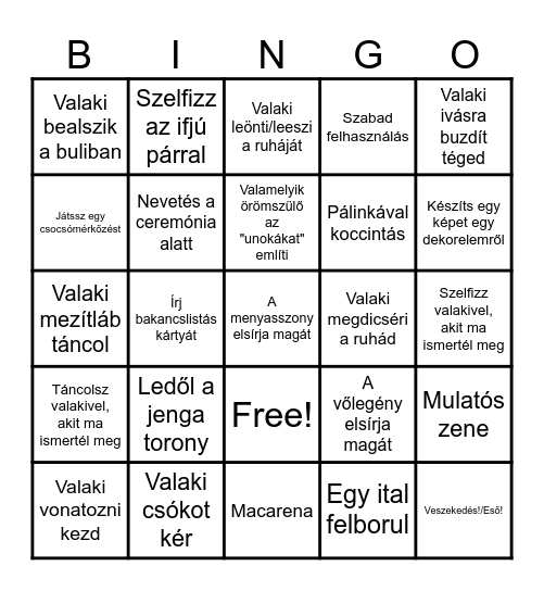 Esküvői Bingo Card