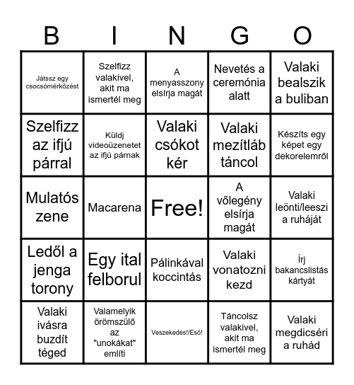 Esküvői Bingo Card