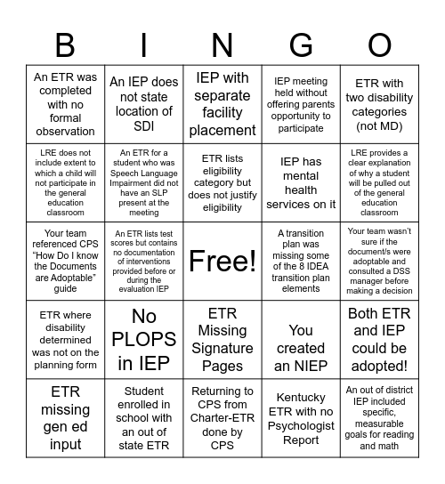 TRANSFER BINGO! Bingo Card