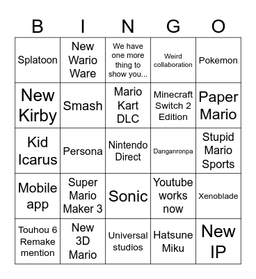 Allie's direct bingo Card