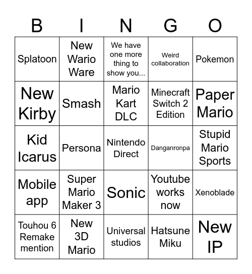 Allie's direct bingo Card